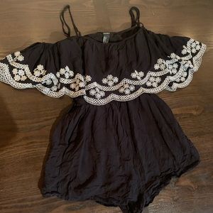 Forever 21 Black and White embroidered romper